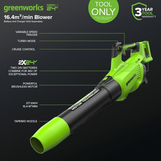 Detalle 2 de Greenworks GD24X2AB Souffleur sans fil 217 km/h