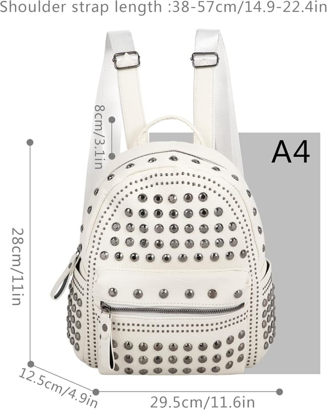Detalle de MilyaDE Nieten Mini-Rucksackhandtasche als Daypack für Damen & Herren – Kunstleder/Polyester
