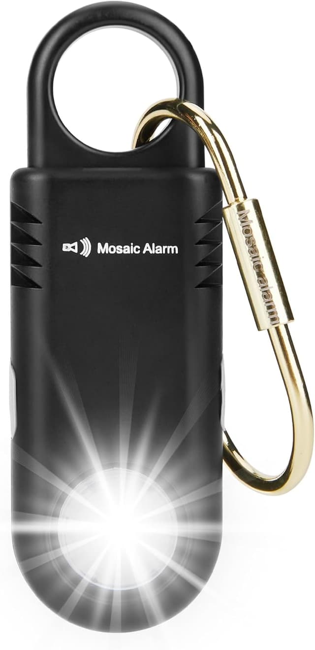 Detalle de Mosaic Alarm 135dB Rechargeable Personal Safety Alarm with Torchlight (Keychain SOS Siren) – Black