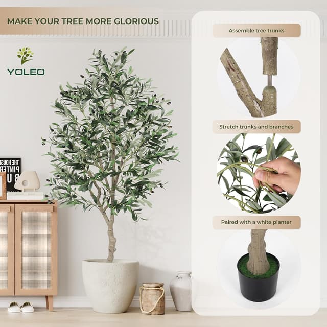 Detalle 2 de YOLEO 6FT Artificial Olive Tree (Style 5) – Faux Olive Silk Plant for Indoor & Balcony Decor