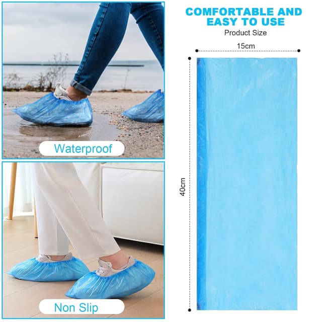 Detalle 2 de flintronic Einweg-Schuhüberzieher aus dickem CPE, rutschfest & wasserdicht (100 Stück / 50 Paar)