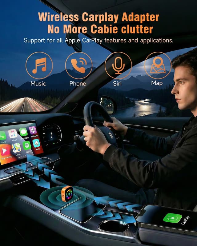 Detalle de Jumpeak 2026 Upgraded Wireless CarPlay Adapter (mini USB, 5.8GHz Wi‑Fi, Bluetooth 5.3)