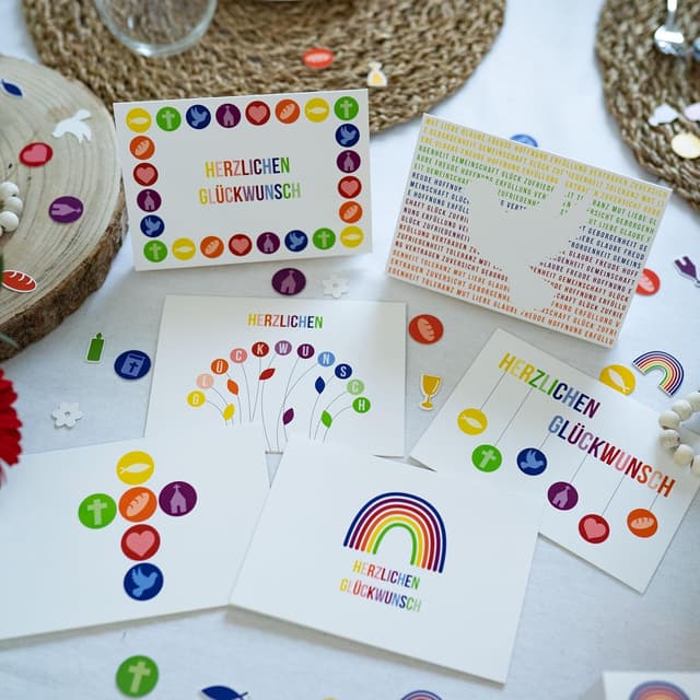 Thumbnail 2 de Papierdrachen Glückwunschkarten Set 2 DIN A6 Regenbogen