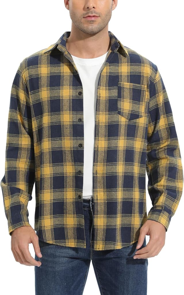 Detalle 1 de Chemisier à carreaux en coton pour homme – chemise bûcheron western en flanelle, manches longues (style rétro)