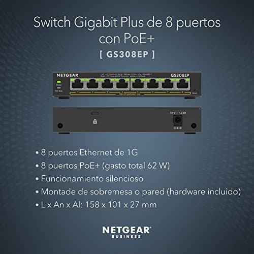 Detalle 2 de NETGEAR GS308EP Switch Ethernet 8 Puertos PoE+ 62 W 🖧