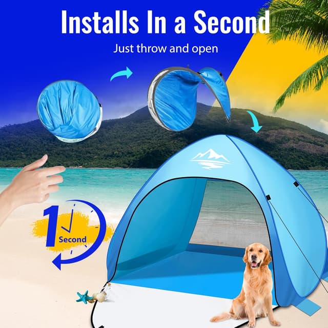 Detalle 2 de Purebox Beach Tent Pop Up for 3–4 Persons with UV Protection & Zipper Door