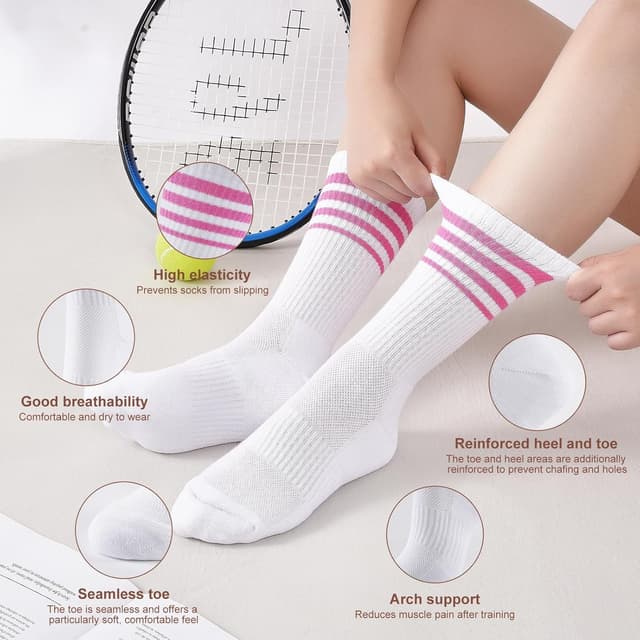 Thumbnail 6 de Niorasen Calzini Tennis Donna traspiranti in cotone, 6 paia (taglie 35-38 e 39-42) con supporto e punta senza cuciture