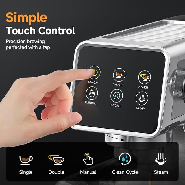 Detalle 2 de AMZCHEF espresso coffee machine with 20 bar pressure, milk frother, self-cleaning and memory function