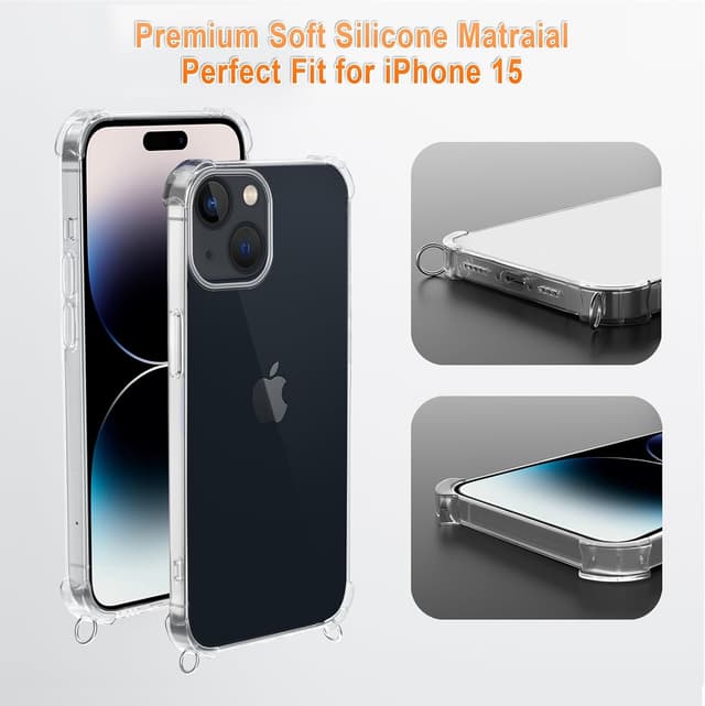 Thumbnail 6 de XTCASE Coque pour iPhone 15 transparente en silicone TPU avec cordon tour de cou