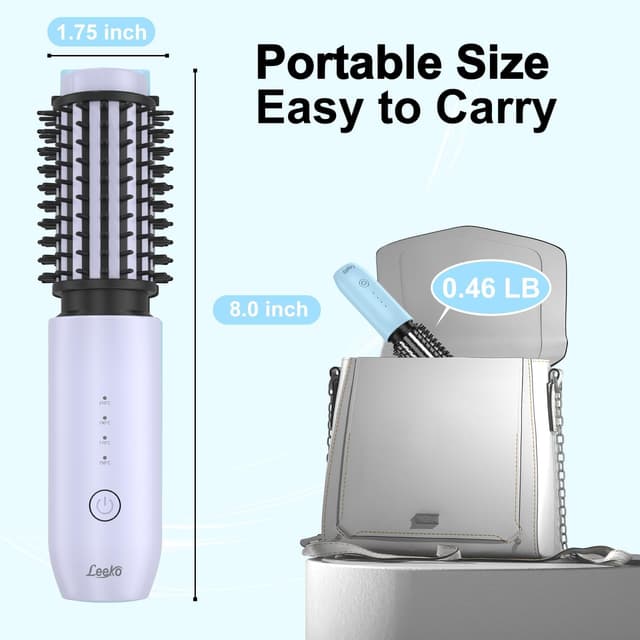 Detalle de NeuWee Cordless Hair Curling Brush (Mini 3 in 1) – USB Rechargeable Heated Wand with 4 Temperatures (Purple)