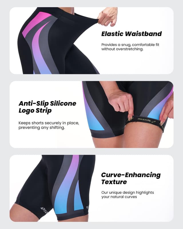 Detalle de Sportneer Radlerhose Damen gepolstert – schnelltrocknend mit Sitzpolster 4D und reflektierenden Streifen