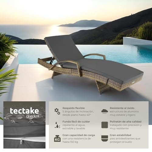 Detalle 2 de TecTake® Tumbona Jardín Ratán y Aluminio ☀