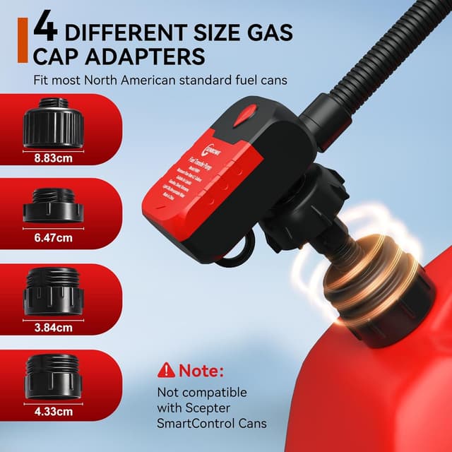 Thumbnail 6 de Kraftstoffpumpe mit Auto-Stopp-Sensor – tragbare 4,0 GPM Benzinpumpe für Kanister (mit 4 Adaptergrößen, rot)