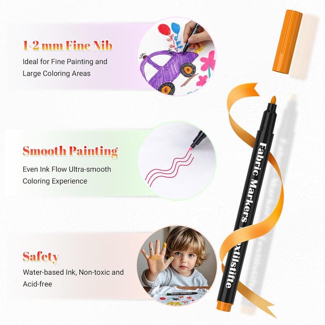 Detalle de 24 Fabric Pens Permanent 1mm Tip