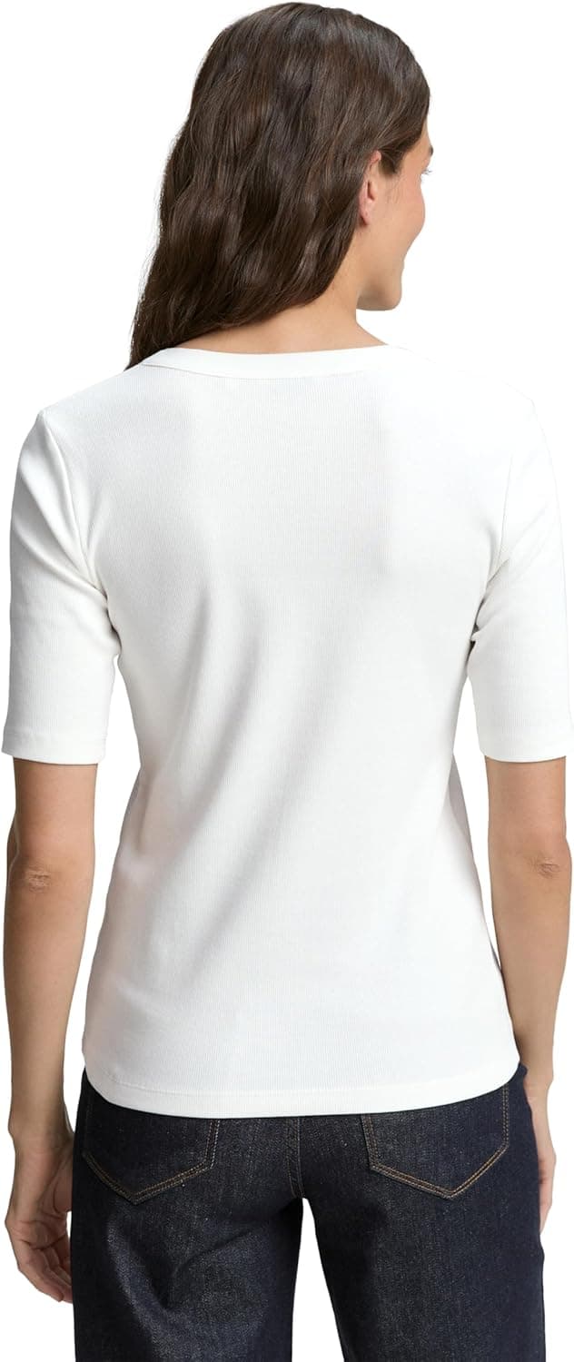 Detalle de Tom Tailor 1046414 T-Shirt da donna basic a coste con collo Henley