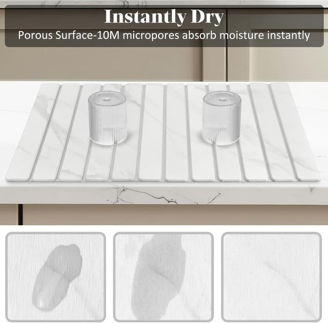 Detalle 2 de Large Stone Dish Drying Mat 28" Marble 🧽