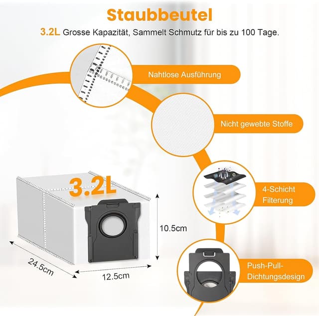 Detalle de 20-teiliges Zubehör-Set für Dreame L10s Ultra Gen 3, L50 Ultra AE, X40/L40 Ultra & Mova P50 Pro Ultra Saugroboter – inkl. Hauptbürste, Staubbeutel, Filter, Wischmopp