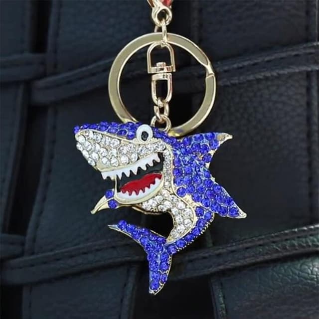 Detalle de SHYCown Shining Crown mignon porte-clés requin en strass bleu (alliage)