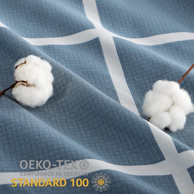 Detalle de RUIKASI Bettwäsche 135x200 cm Baumwolle, 4-teilig Denimblau mit Karo – mit Reißverschluss