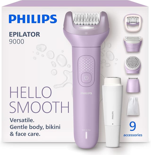 Detalle de Philips Series 9000 BRE729/00 cordless wet and dry epilator with ProGuide and 9 accessories