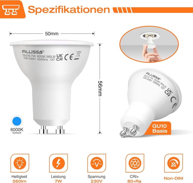 Thumbnail 1 de ALUSSO 7W GU10 LED Light Bulbs