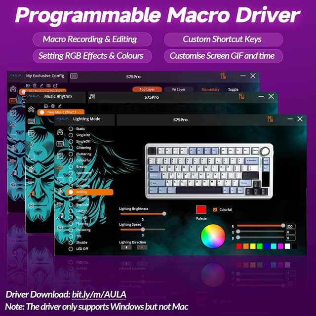 Thumbnail 6 de AULA S75Pro Wireless Gaming Keyboard (75%) with TFT Screen, Multi-function Knob, Hot-swap & RGB