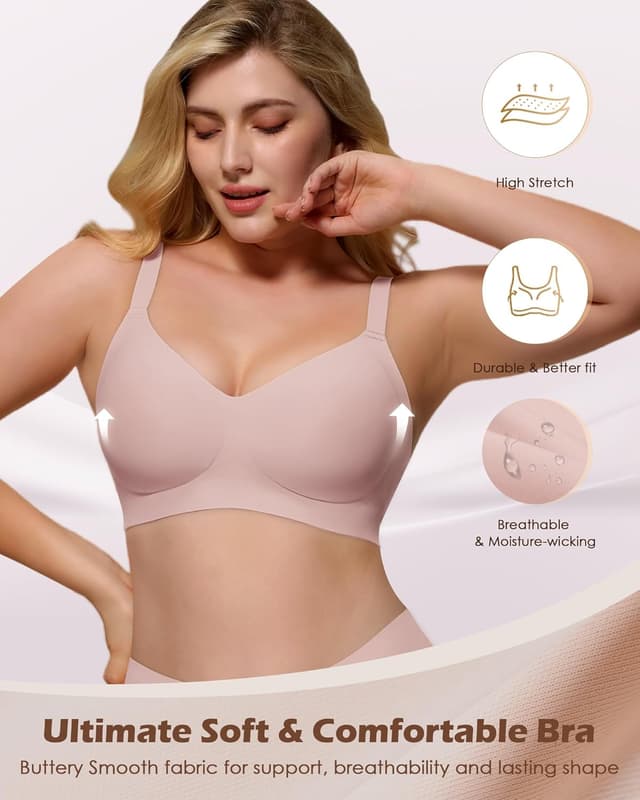 Detalle de As Fairy Soft & Comfortable No Underwire V-Neck Seamless Push Up Bralette (Full Coverage)
