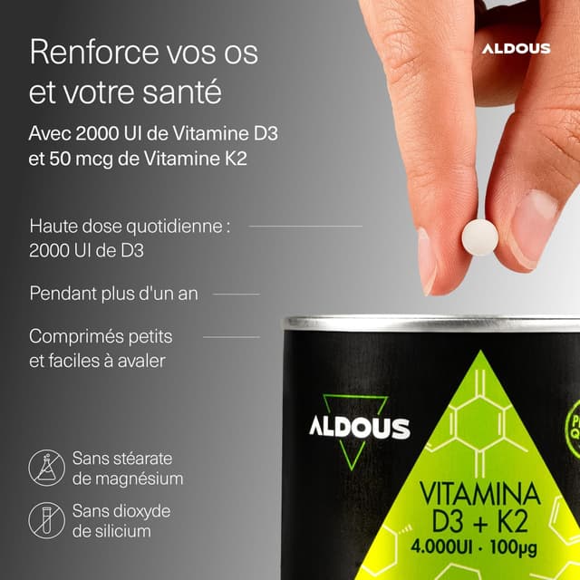 Detalle de Vitamine D3 & K2 2000 UI / 50 mcg – 250 comprimés