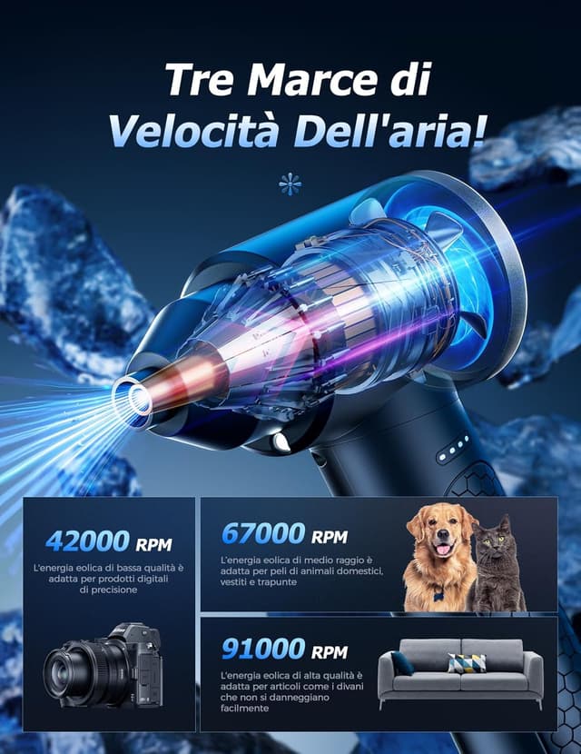 Thumbnail 2 de Aria Compressa Elettrico 3 Velocità LED 100000 RPM