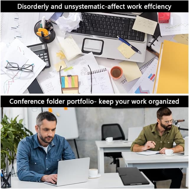 Detalle de OFFCUP Porte documents A4 en cuir PU noir : conférencier avec fermoir magnétique et pochettes