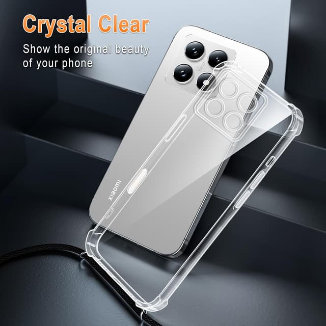 Detalle de XTCASE Coque pour Xiaomi 14T Pro transparente avec tour de cou et cordon (noir)