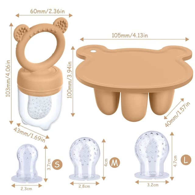 Detalle de Aolso Fruchtsauger Baby Set – Silikon-Früchte-Futterspender mit Schnullerbeuteln und Eis-am-Stiel-Form (orange)
