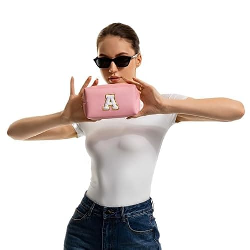 Detalle de SEFORICO Small Waterproof Leather Cosmetic Bag (Personalised A–Z) for Travel & Daily Kit