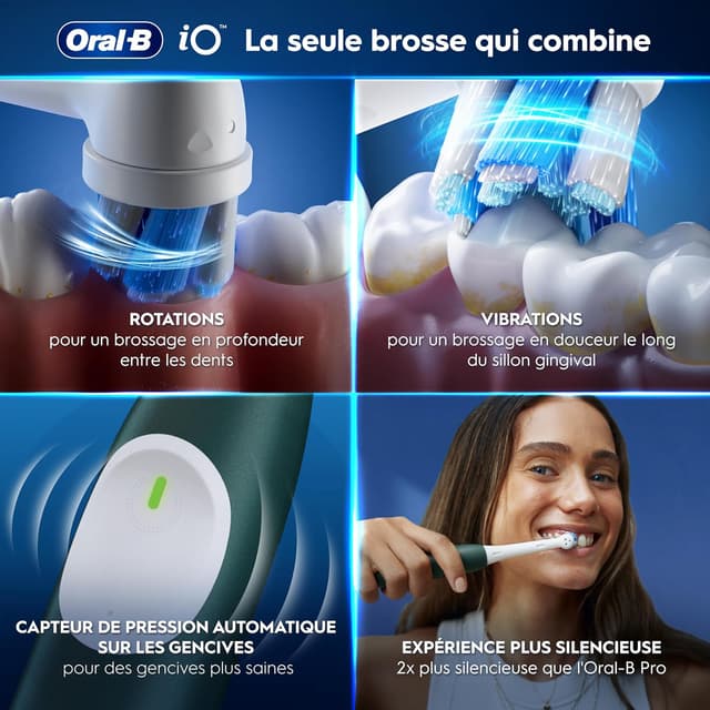 Detalle 2 de Oral-B iO 2 brosse à dents électrique verte Forêt : 3 modes, capteur de pression et minuteur 2 minutes
