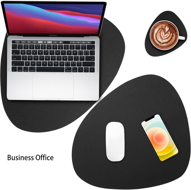 Detalle 2 de Myir JUN Tischsets aus Kunstleder (Schwarz) mit Untersetzern – abwaschbar, doppelseitig, rutschfest (6er-Set)