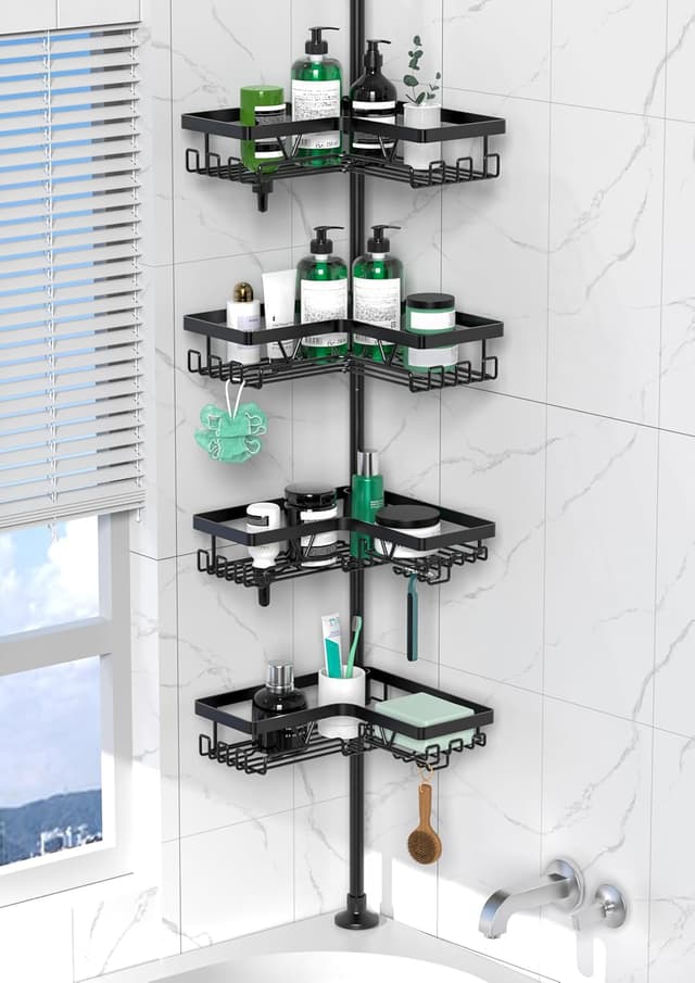 Detalle de DAOYA Corner Shower Caddy 4-Tier Tension Pole
