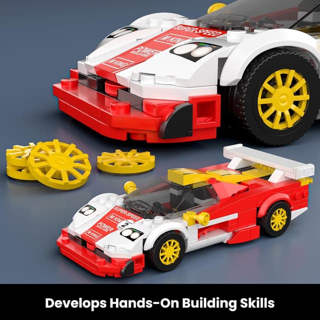 Detalle 2 de Mould King 27089 Technik Speed Champion Klemmbausteine Auto GTR LT mit Acrylvitrine (385 Teile)