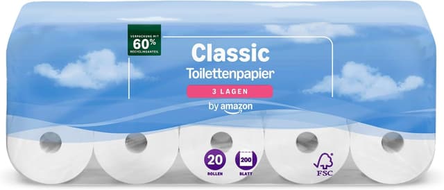 Detalle de by Amazon Classic Toilettenpapier 3-lagig, 20 Rollen (200 Blatt je Rolle) – FSC-zertifiziert