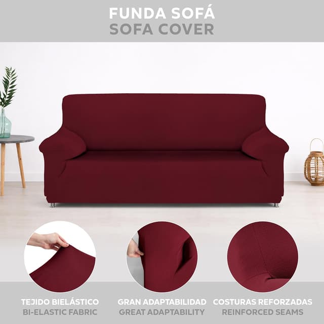 Detalle de Textilhome Copridivano 2 posti con braccioli rosso, fodera elasticizzata antigraffio per gatti (130–180 cm)