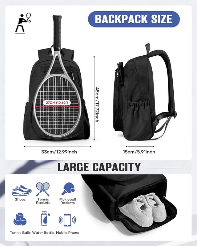 Detalle de SZLX Tennisrucksack: geräumige Sporttasche mit Schlägerfach für Tennis, Badminton, Squash & Pickleball