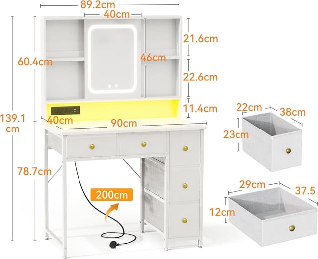 Detalle de ODK dressing table 90x40x139cm with LED mirror