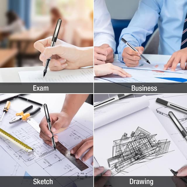 Detalle de APOGO 16-Pack Black Gel Rollerball Pens (0.5mm) – Quick-Drying for Notes & Sketching