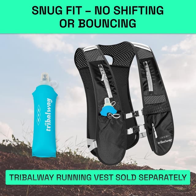 Detalle de Tribalway 2 x 500ml Soft Flask water bottles (collapsible, leakproof, BPA-free) – Blue