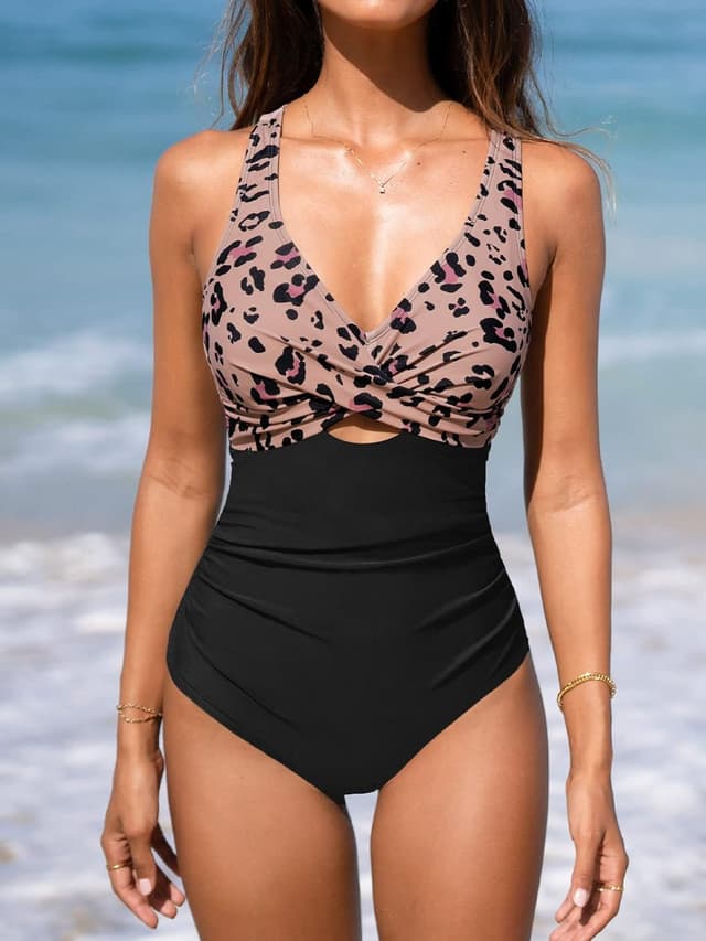 Detalle de CUPSHE Damen Badeanzug mit Wickeloptik V-Ausschnitt