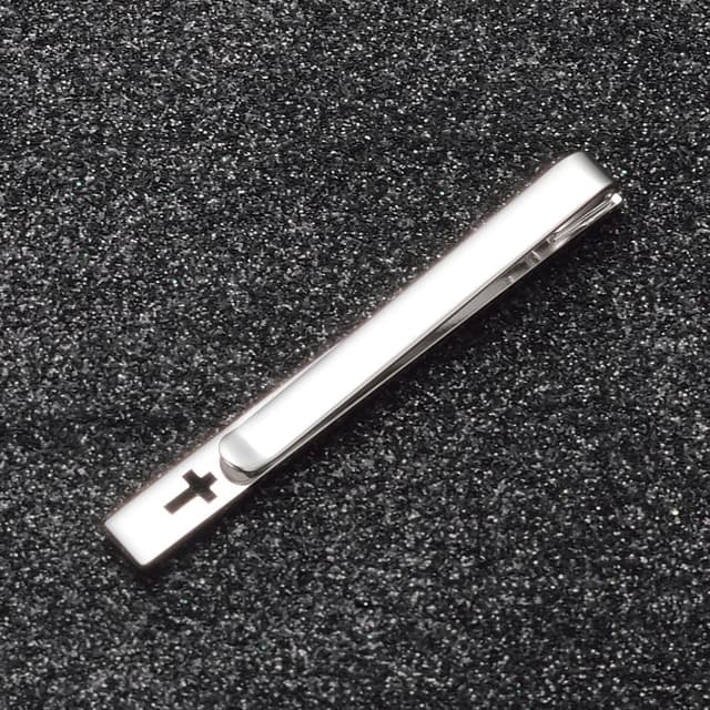 Detalle de Asienice goldene Krawattenklammer Kreuz – Krawattennadel Silber glatt mit sicherem Clip für Hochzeit & Beerdigung