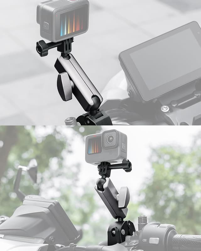 Detalle de Supporto per action cam da moto in alluminio con doppia testa a sfera girevole a 360° (filetto 1/4-20)