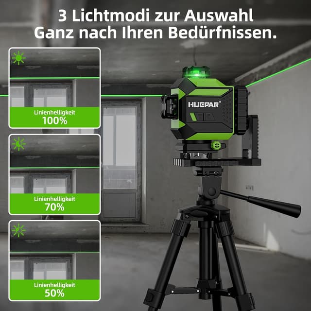 Detalle de Huepar 704CG 4x360 Kreuzlinienlaser (grün) – selbstnivellierend mit 16 Linien und Akku (USB-C)