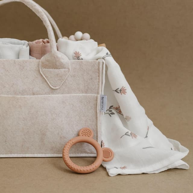 Detalle 2 de PUTSKA Windelkorb Organizer – großer Aufbewahrungskorb für die Wickelstation (Mokka), mit 2 herausnehmbaren Trennwänden