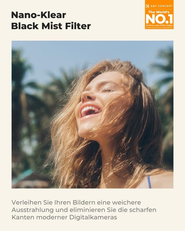 Detalle 2 de K&F CONCEPT Filter 62 mm Black Promist 1/4 (Nano-Klear) – Soft-Effekt für Portrait und Video