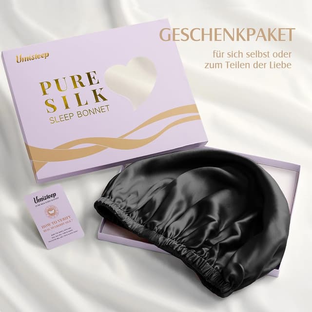 Detalle de Umisleep Cuffia da notte in seta 22 Momme in gelso 100% (doppia), nera, regolabile